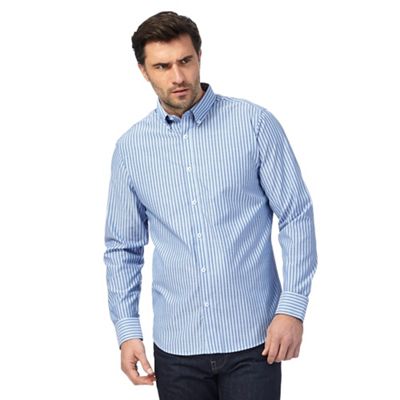 Blue jacquard stripe button down shirt